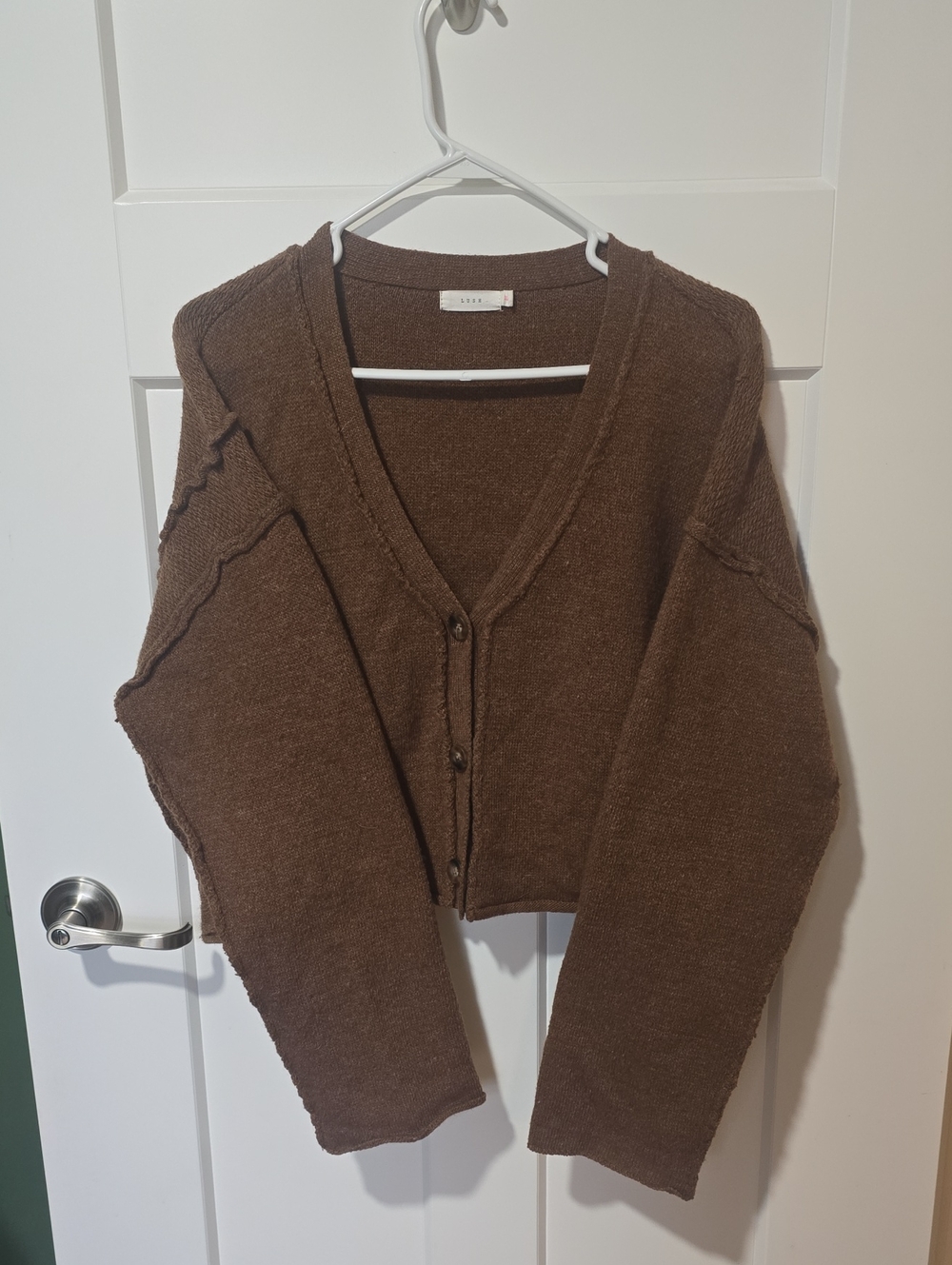 Lush Brown Cropped V-Neck Button Cardigan